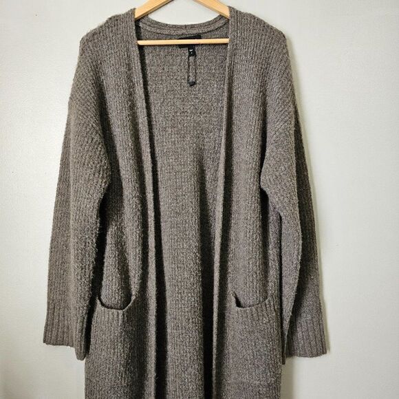 NWOT EXPRESS GREY WOOL BLEND LONG DUSTER OPEN CARDIGAN WITH POCKETS SZ M - Picture 2 of 14